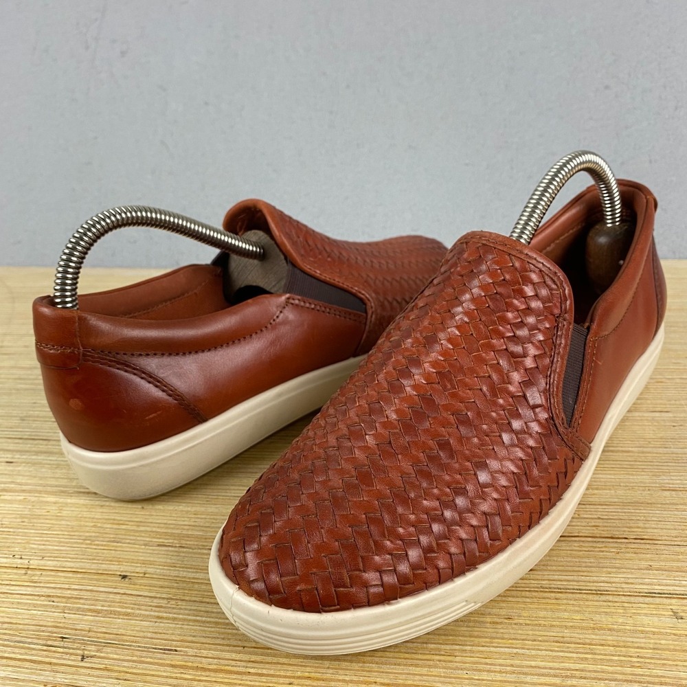 ECCO Soft 7 Woven Slip On Brown Leather Casual Shoes Womens US 7-7.5 EU 38